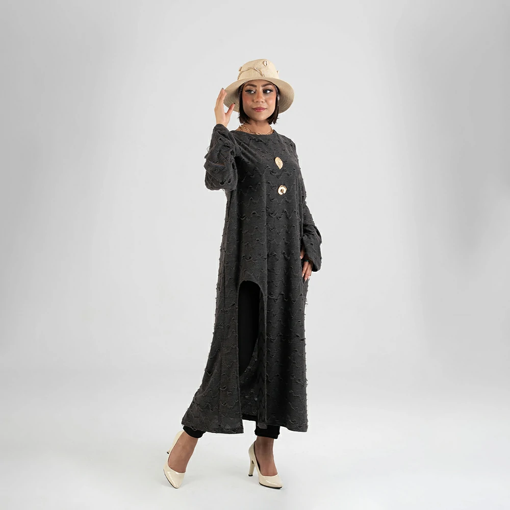 Long Tunic Cutting Maxi Dress – Elegant Relaxed Fit