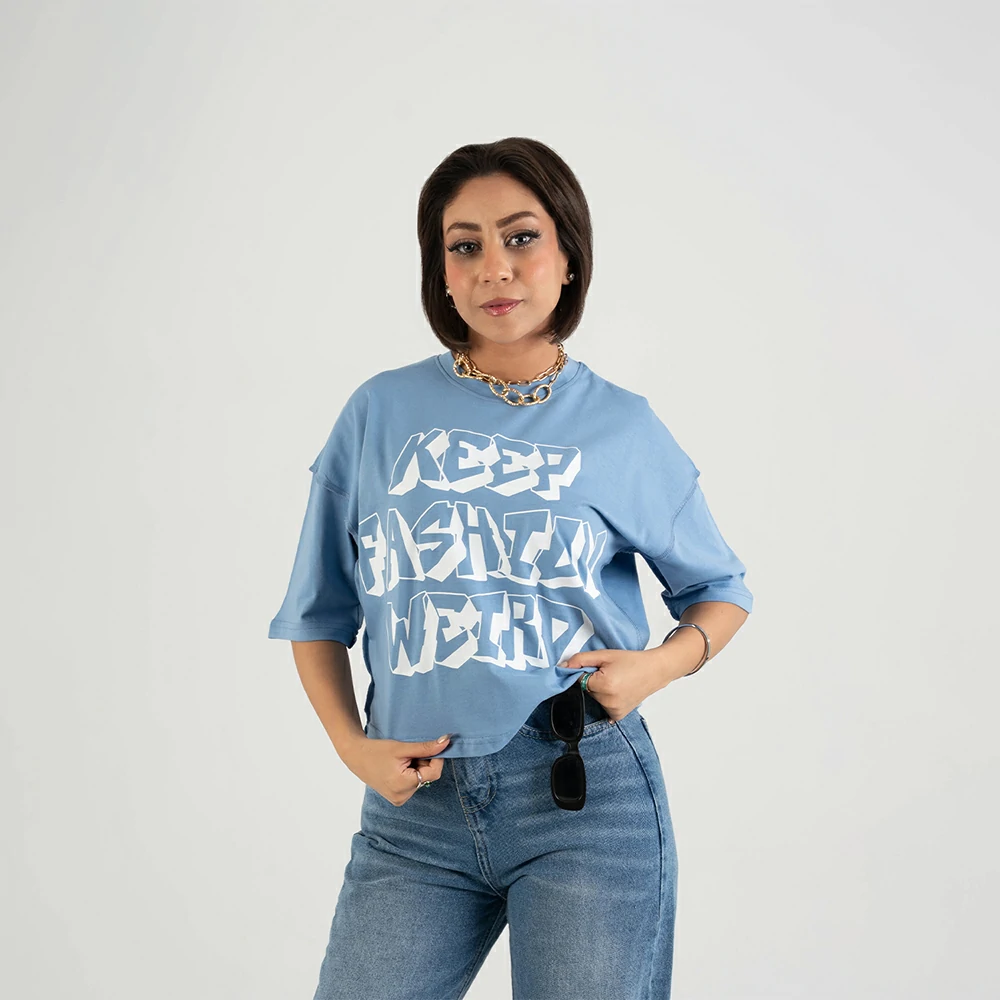 Oversized Cropped Graphic T-Shirt "Keep Fashion Weird" 3D