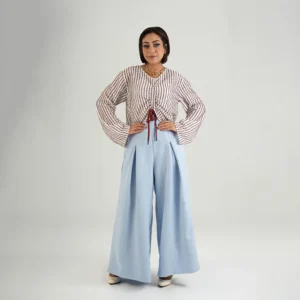 Striped Ruched Front Drawstring Blouse